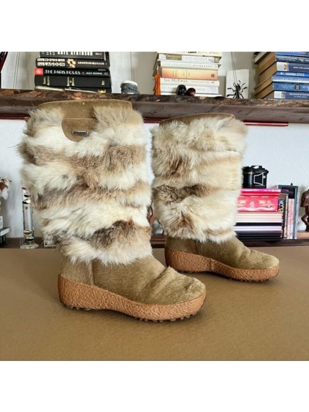 Pajar Kim Tan Boots Cow & Fox Fur Wedge Outdoor